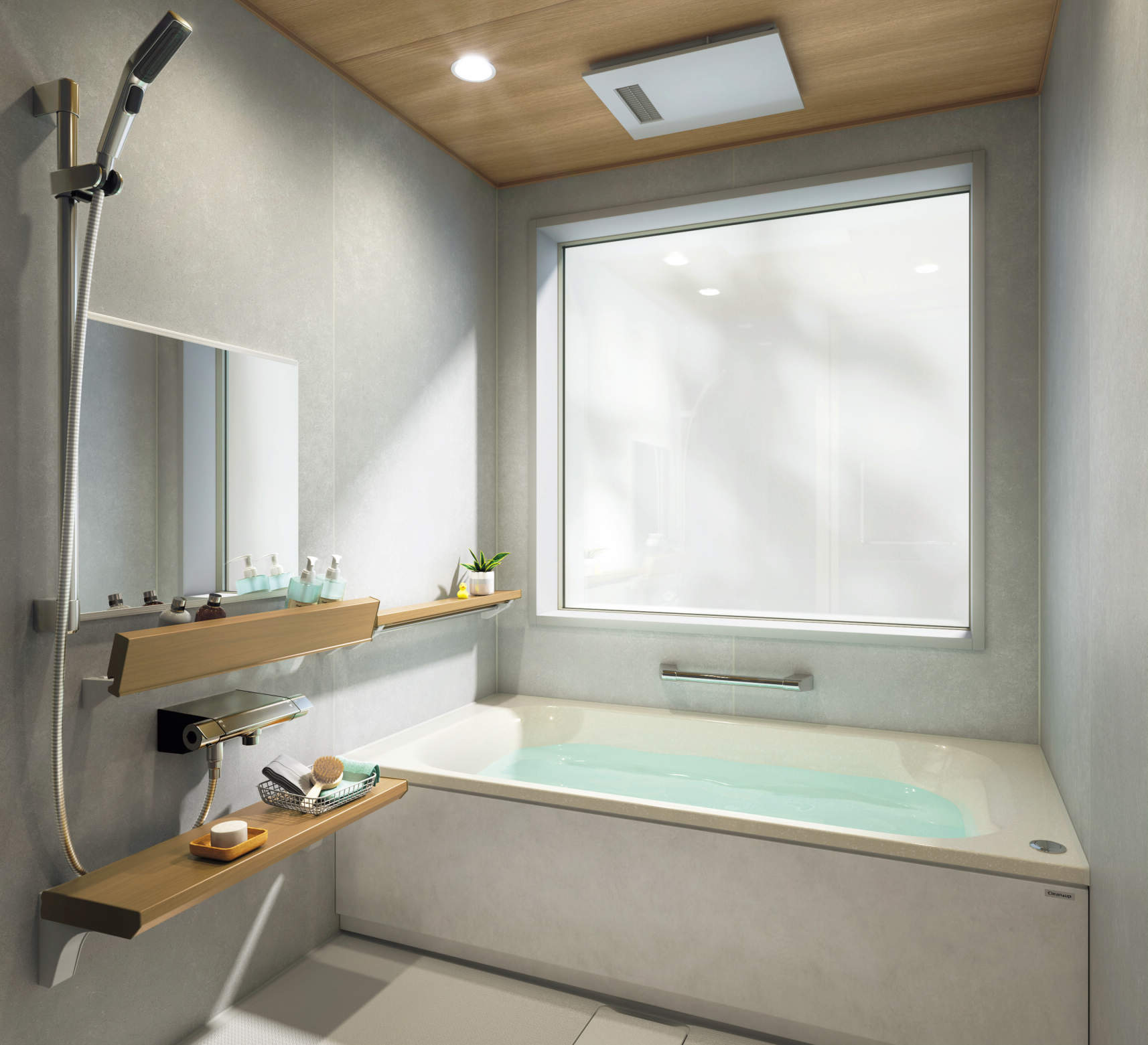 白い開放感のある風呂場